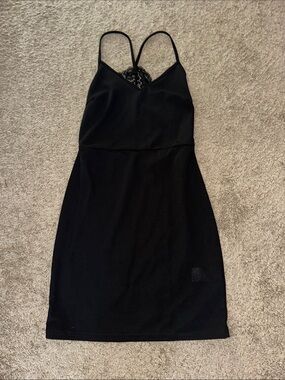 SHEIN Black Lace-Trim Spaghetti Strap Mini Dress